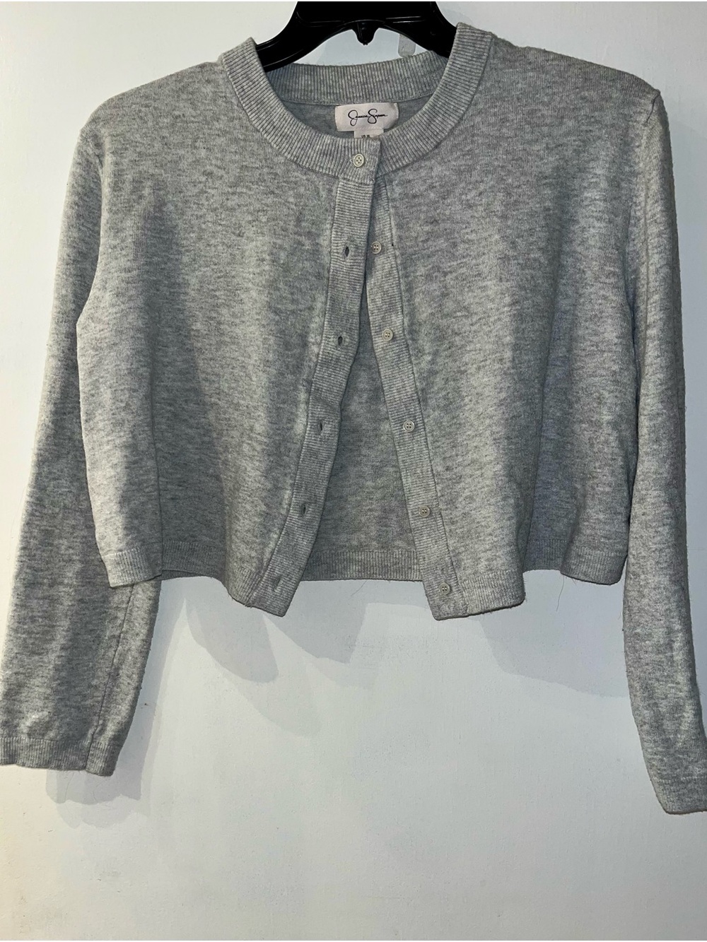 Jessica Simpson Light Gray Cropped Button-Front Cardigan
